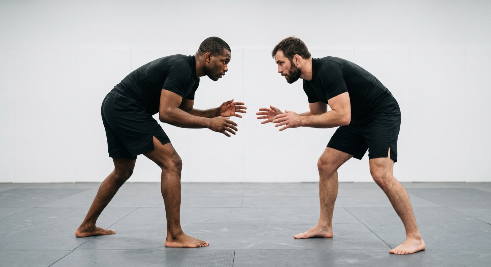 Due uomini che si allenano nel Grappling senza kimono
